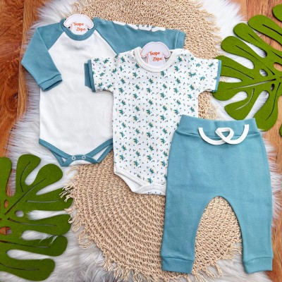 CONJ. DE MALHA 3 PEÇAS - Baby Raposinhas - Verde Menta